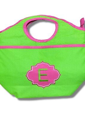 Monogrammed Insulated Green and Pink Lunch bag Bag - E Initial